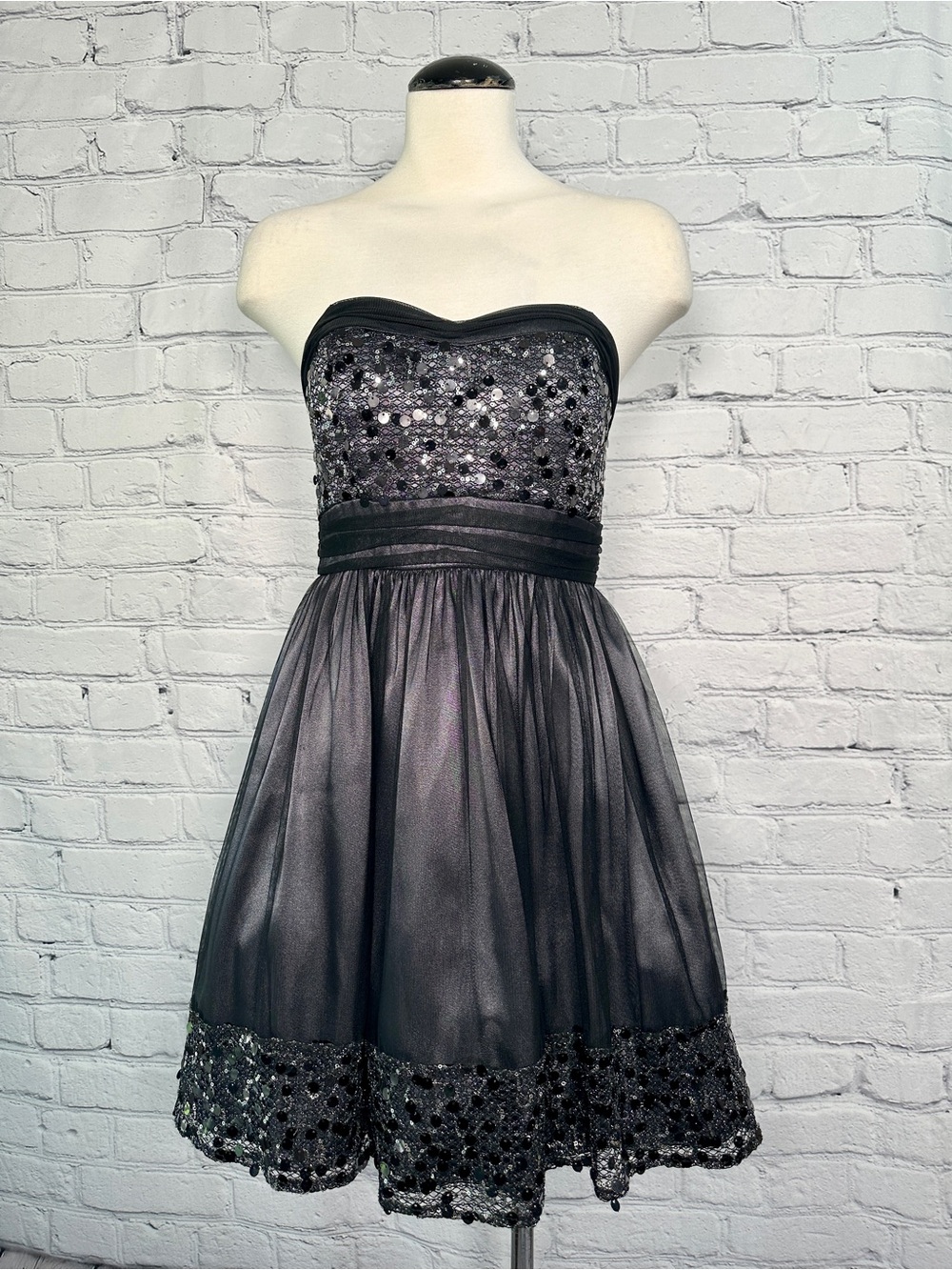 Vintage 90s Black Mini Sequin Prom Party Dress Witchy Grunge Goth XS/S